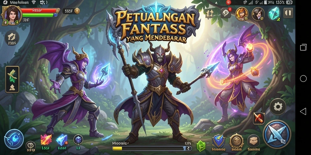 Tangkapan layar 555F menampilkan aksi seru dalam petualangan RPG.