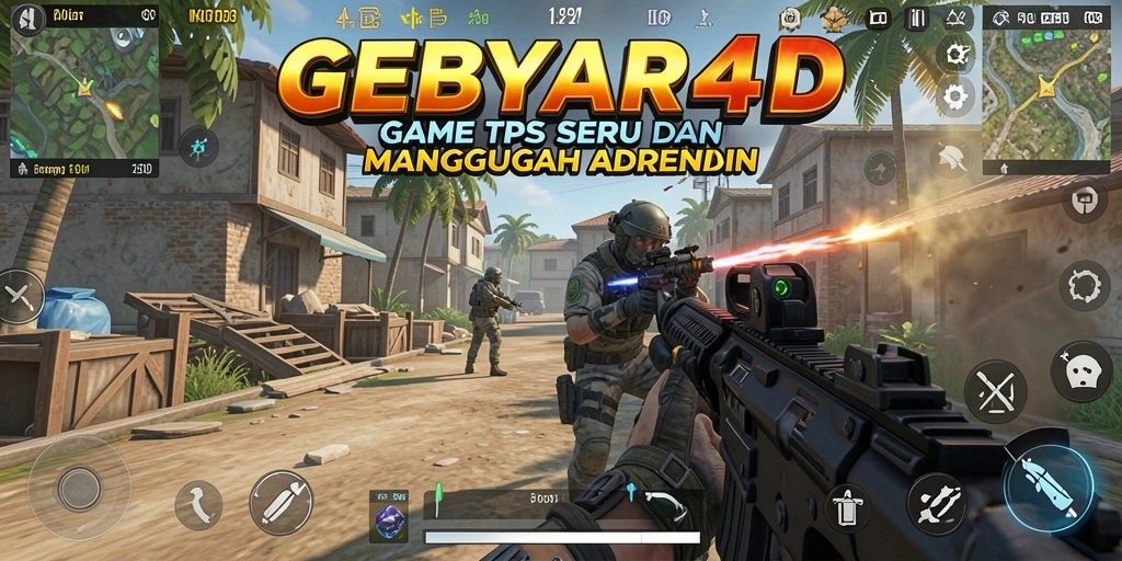 Tampilan gameplay <strong>GEBYAR4D</strong> yang mendebarkan dengan aksi tembak-menembak yang seru.